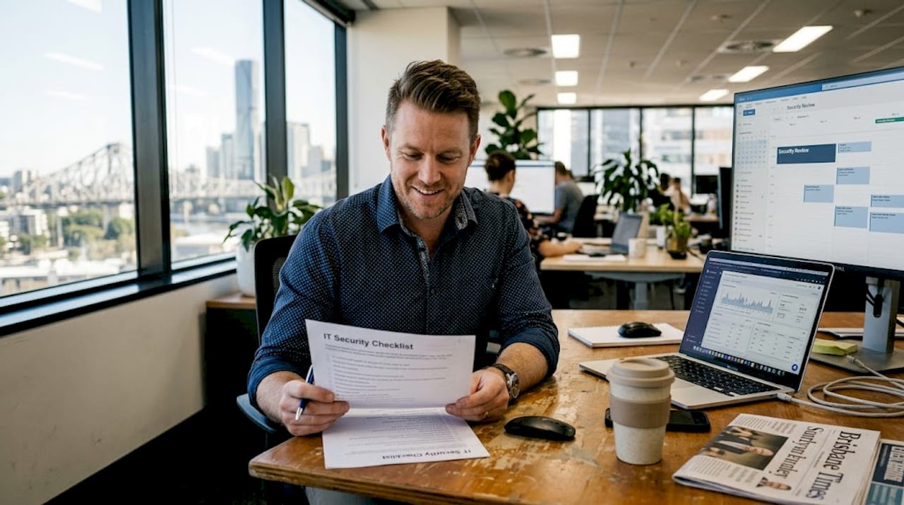 SME owner reviewing IT security tasks