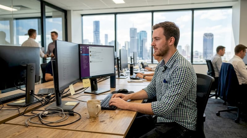 IT technician handling support in open-plan office