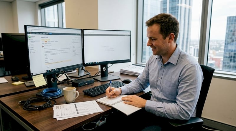 IT staff handling helpdesk workflow in office