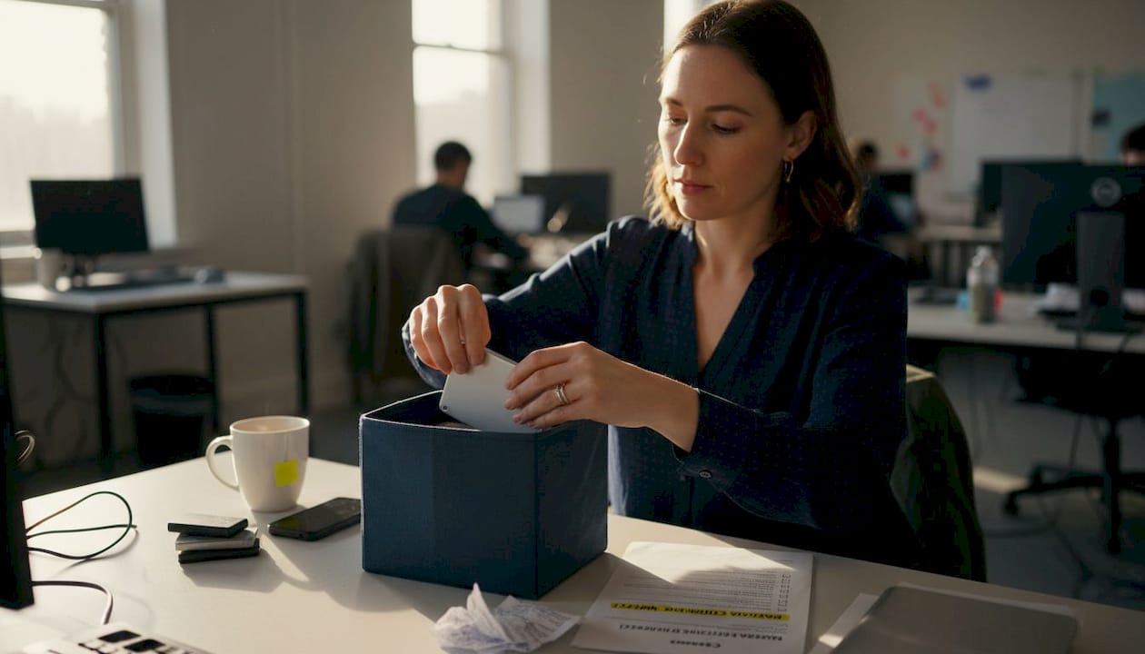 Business owner storing hard drive securely