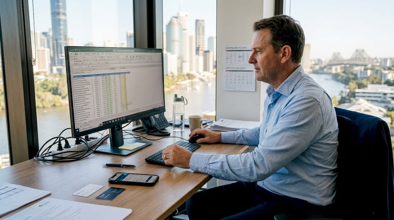 Queensland SME owner at office desk