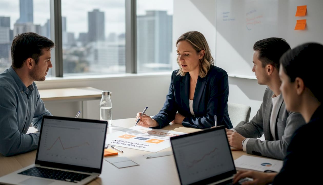 IT manager discussing security framework with team