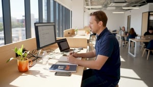 Brisbane SMB owner working at desk