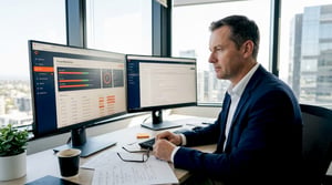 IT manager reviewing cyber security alerts workspace
