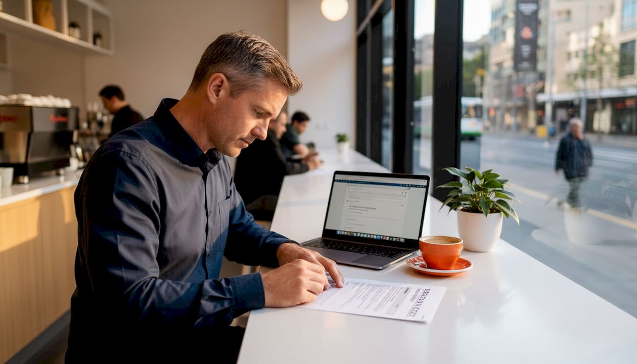 Business owner reviewing cyber insurance policy
