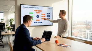 IT professionals reviewing network map in office