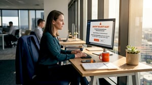 Business owner reading security breach alert