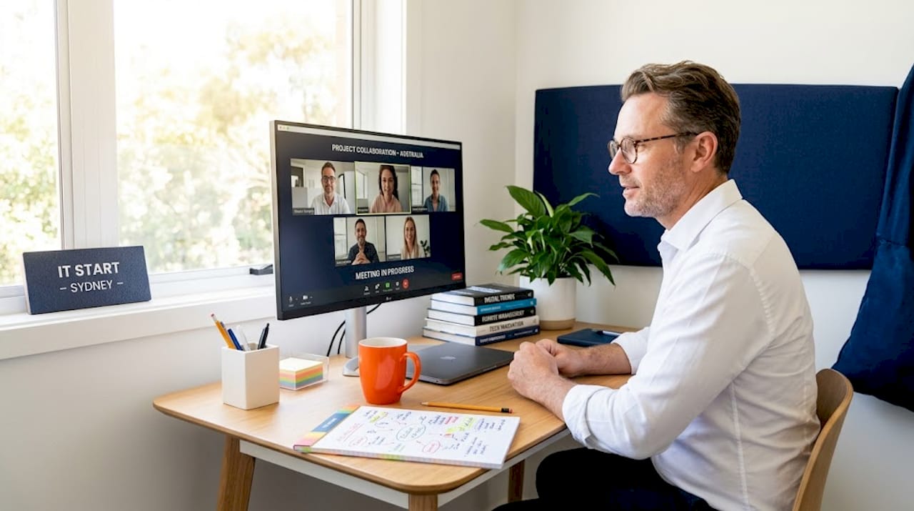 Manager working remotely from home office