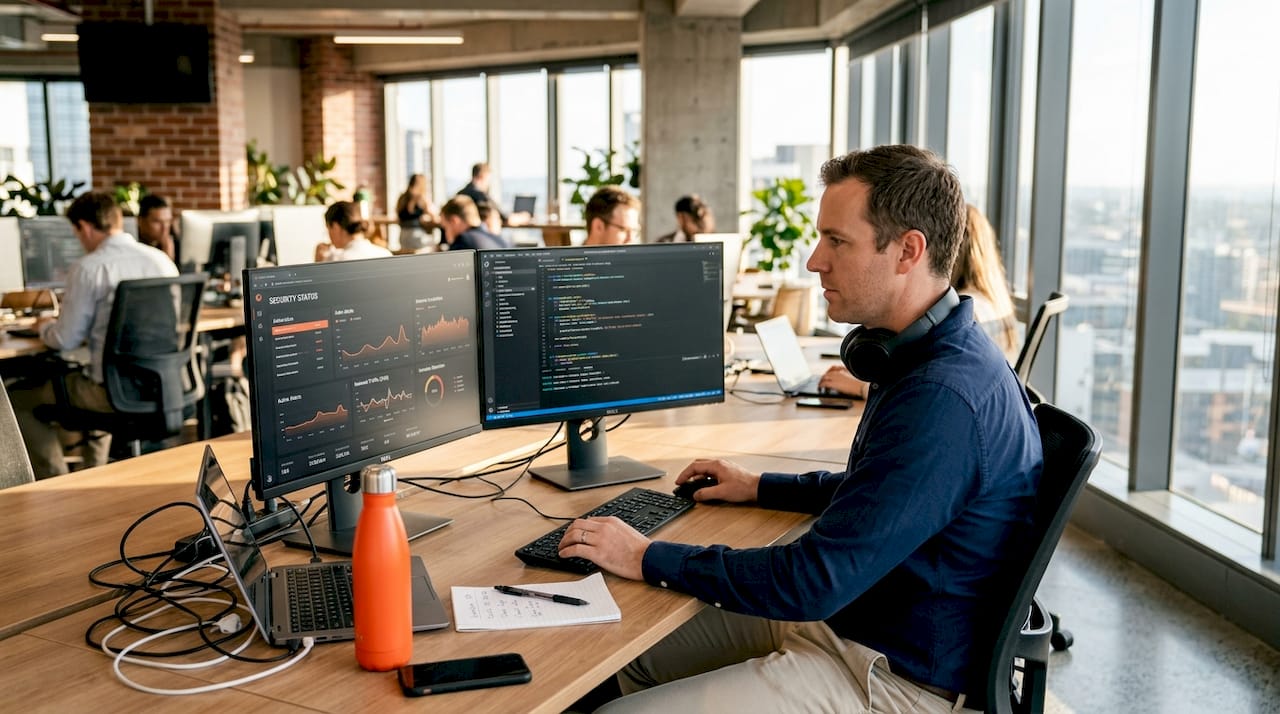 IT professional manages cyber security alerts