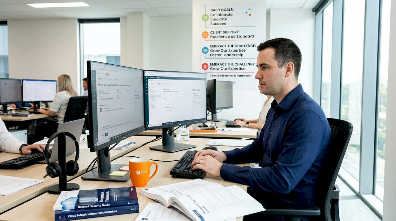 IT support technician working at desk