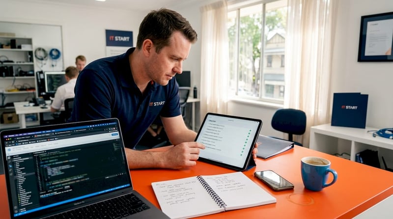 IT technician checking IT support checklist