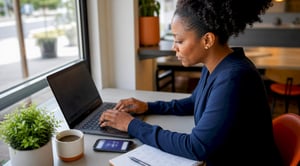 Woman configuring MFA on work laptop