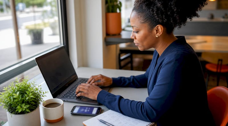 Woman configuring MFA on work laptop