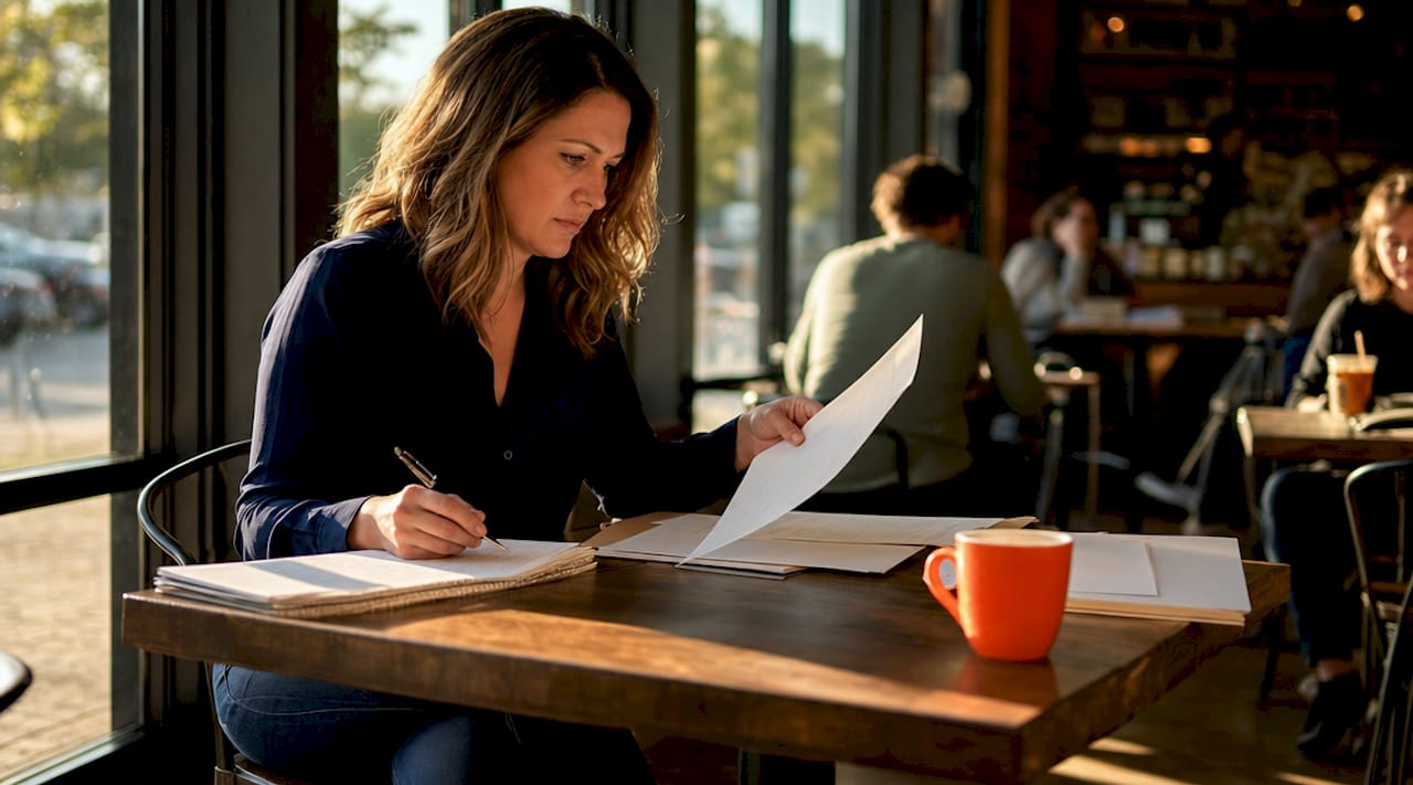 Small business owner reviewing data security papers