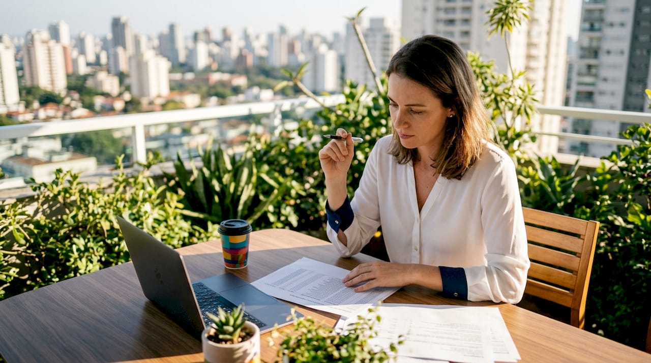 Woman reviewing business IT security documents