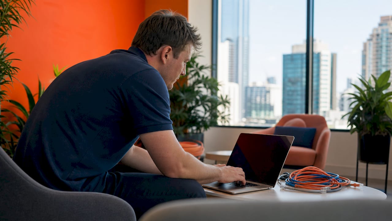 IT specialist troubleshooting at desk