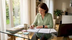 IT auditor reviewing security reports at desk