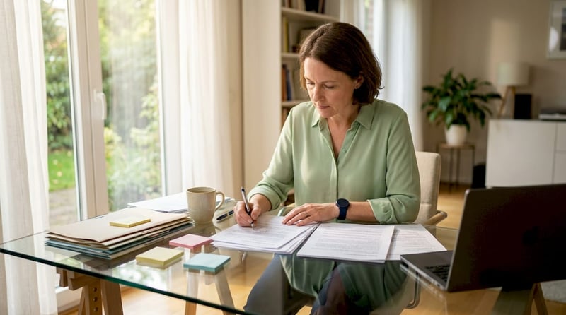 IT auditor reviewing security reports at desk