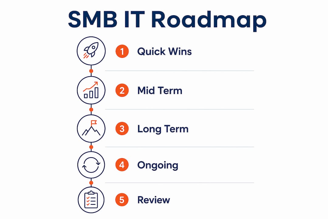 Vertical flow infographic of SMB IT roadmap steps