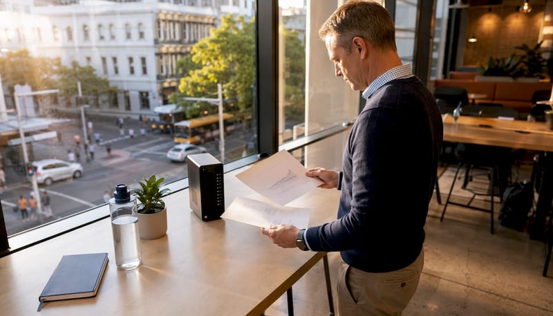 Man verifying IT backups in Brisbane office