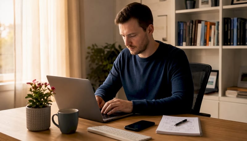 IT technician typing at office desk