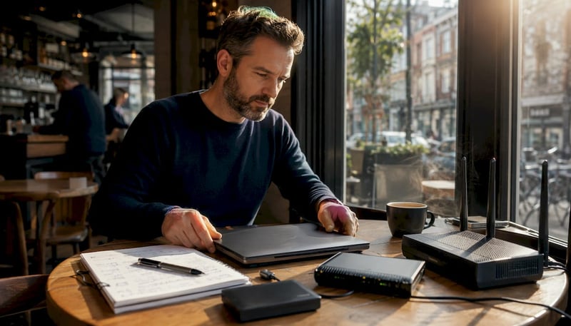 Man reviewing hybrid cloud setup documents