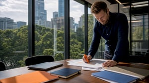 IT auditor reviewing audit checklist at desk