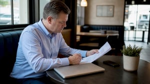 Man reviewing Australian cybersecurity framework documents