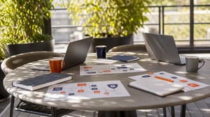 Office table with cyber security training materials