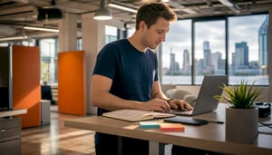 IT support engineer working at desk with monitors