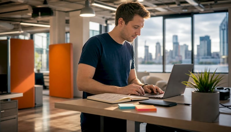 IT support engineer working at desk with monitors