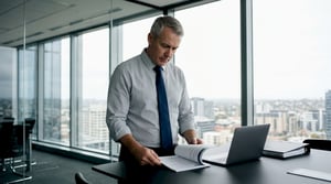 Man reviewing cybersecurity compliance document at desk
