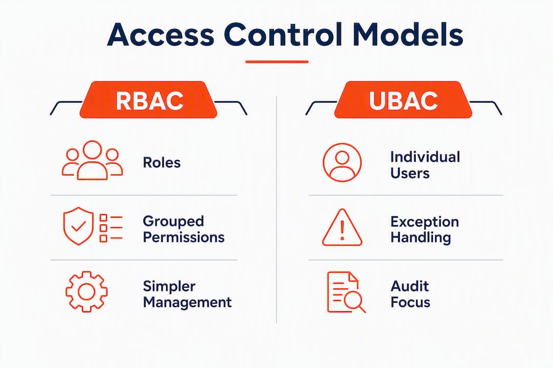 Infographic comparing RBAC and UBAC access control models