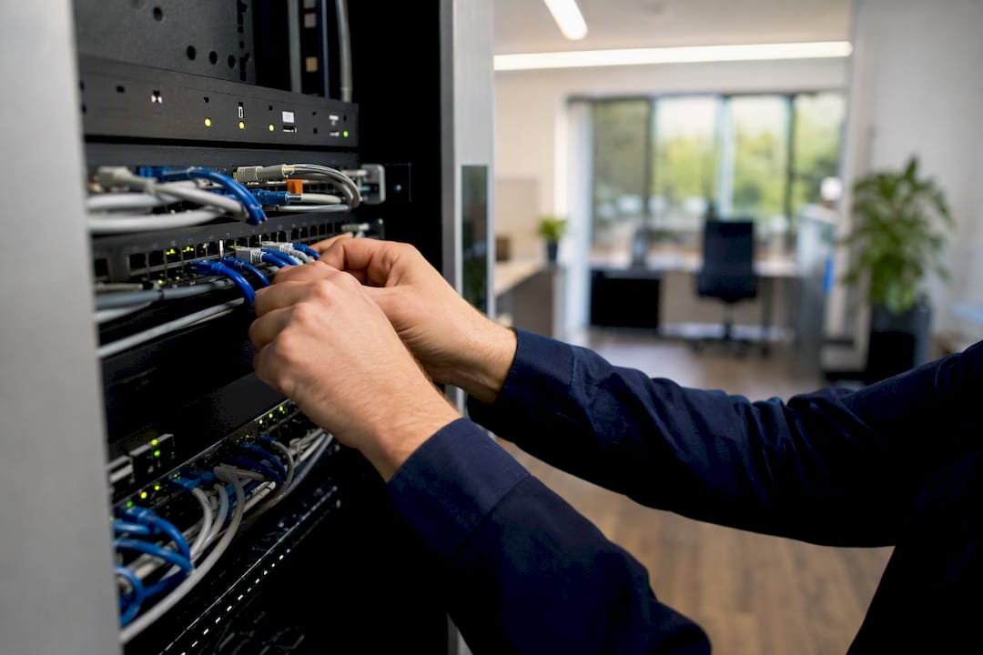 Hands wiring industrial control system panel