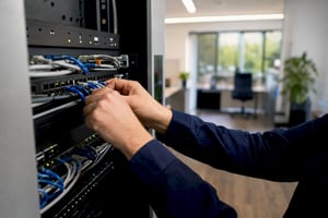 Hands wiring industrial control system panel