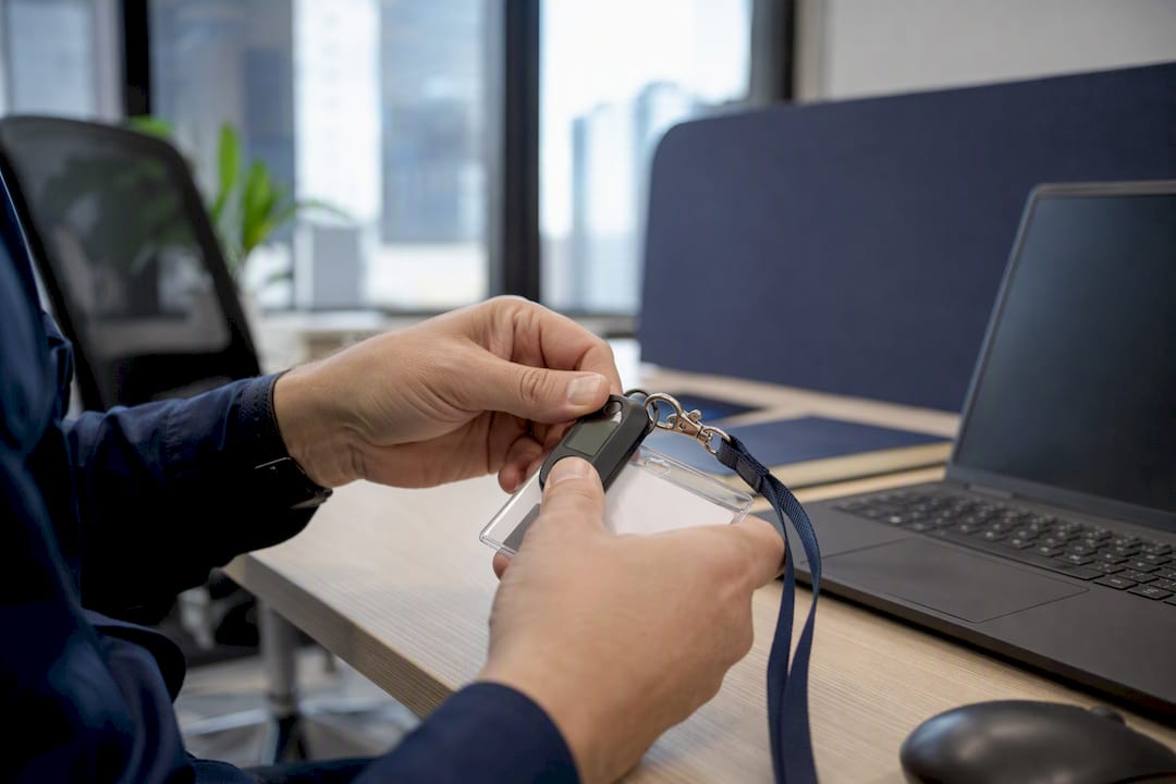 Hands activating MFA hardware token