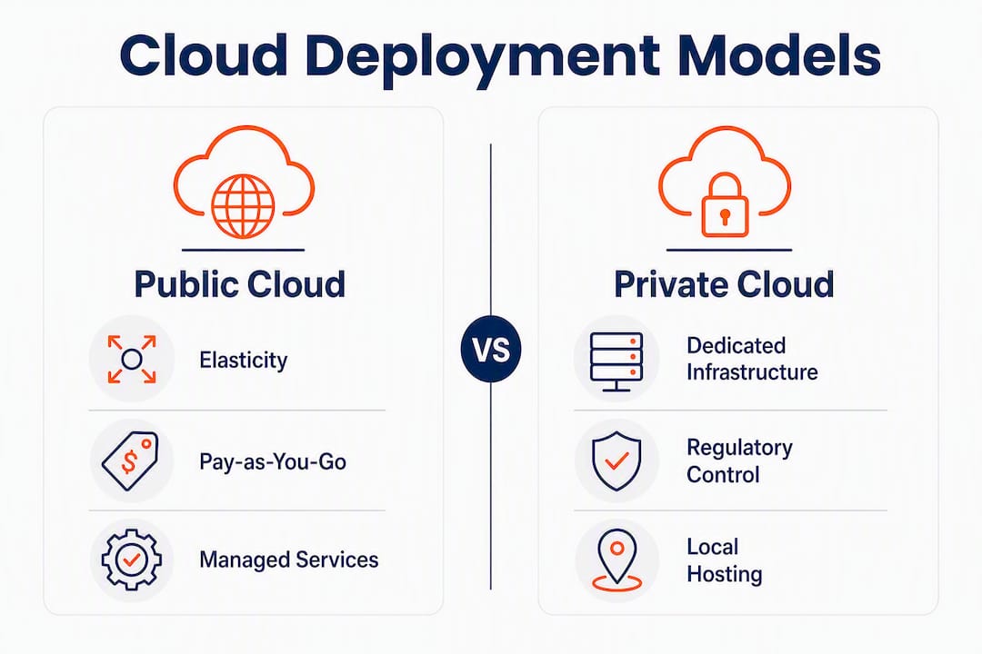 Infographic comparing public and private cloud models