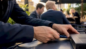 Hands unplugging network cable in server room