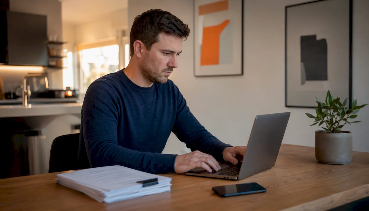 IT specialist working on access control policies laptop