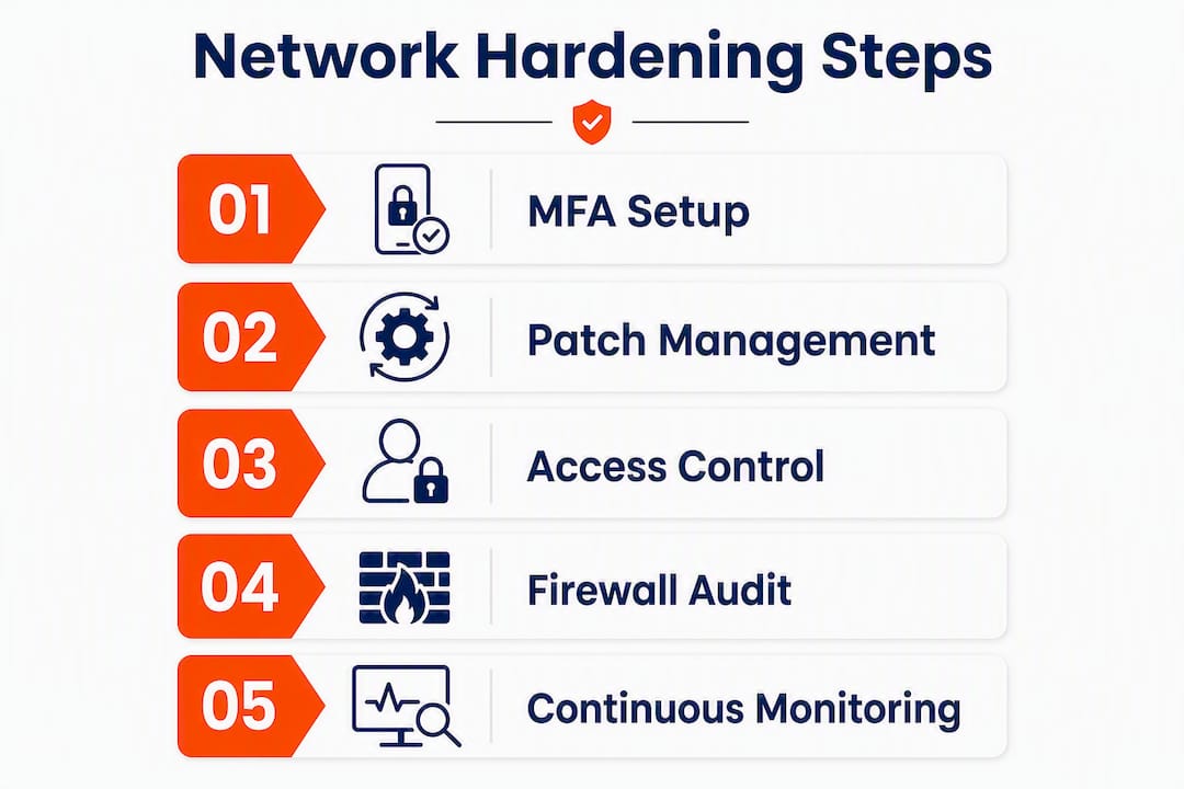Infographic showing network hardening process steps