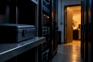 Small business server room with secure backups