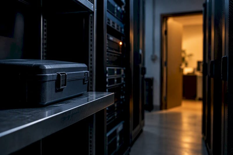 Small business server room with secure backups