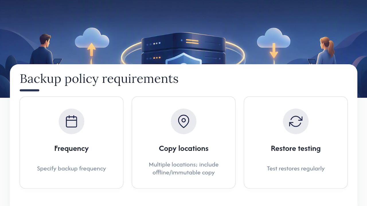 Three backup policy requirements shown as icons