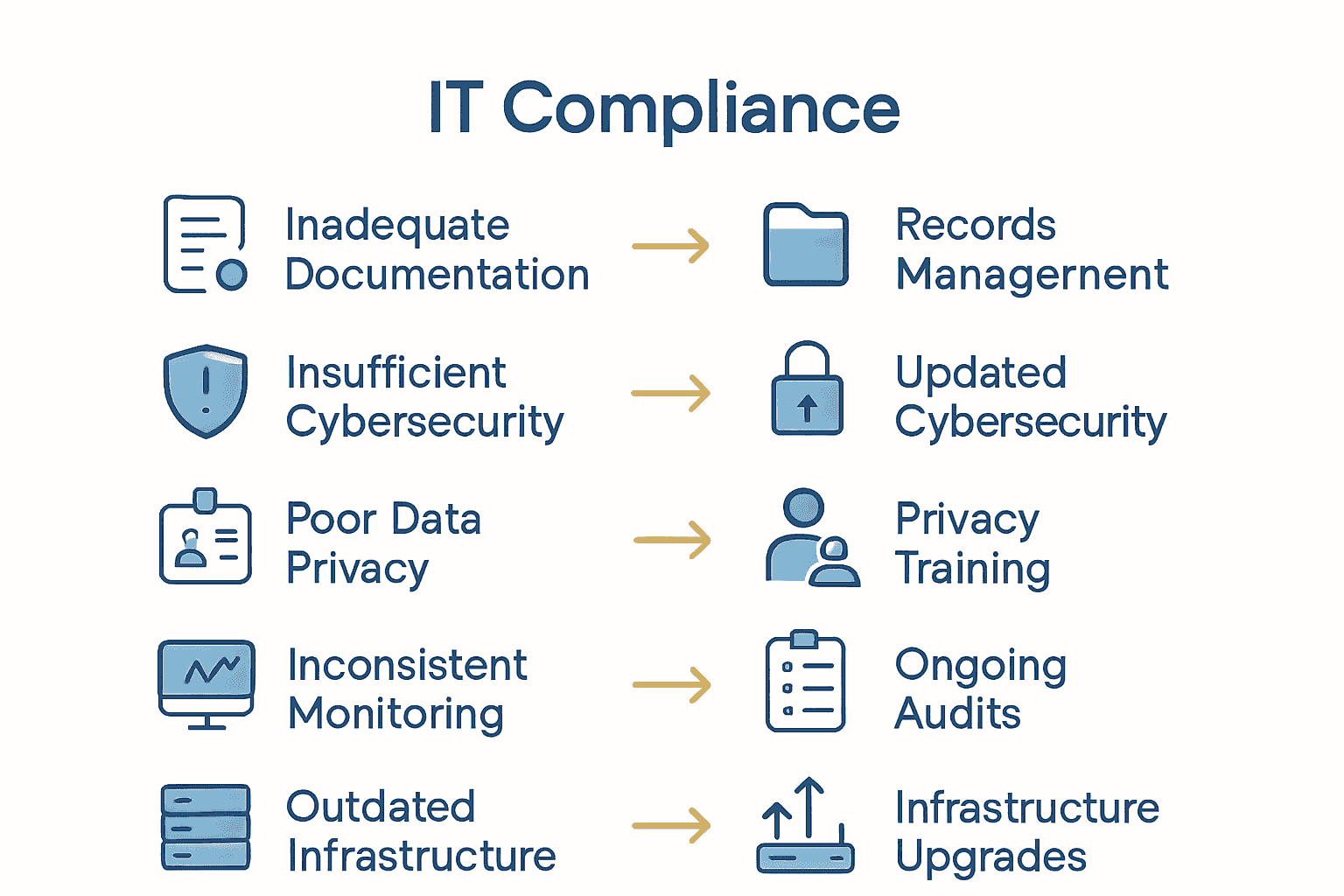 Infographic showing common IT compliance risks and solutions for Brisbane businesses.