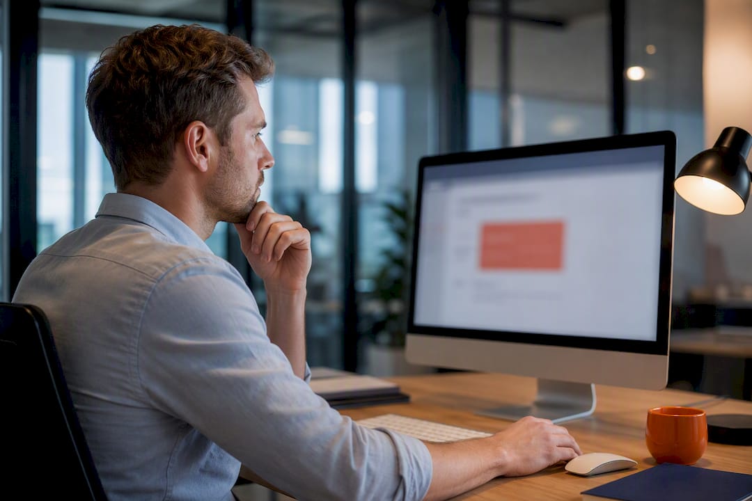 White employee checking suspicious business email