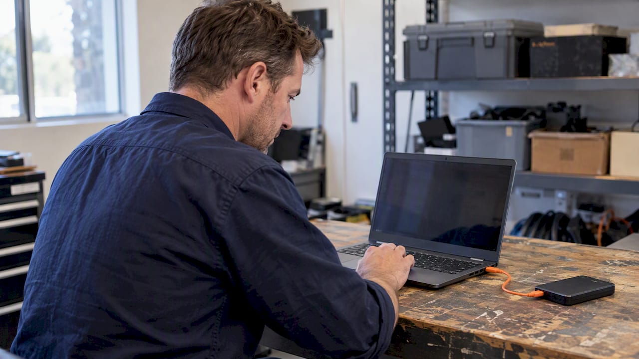 Business owner testing a separate file backup