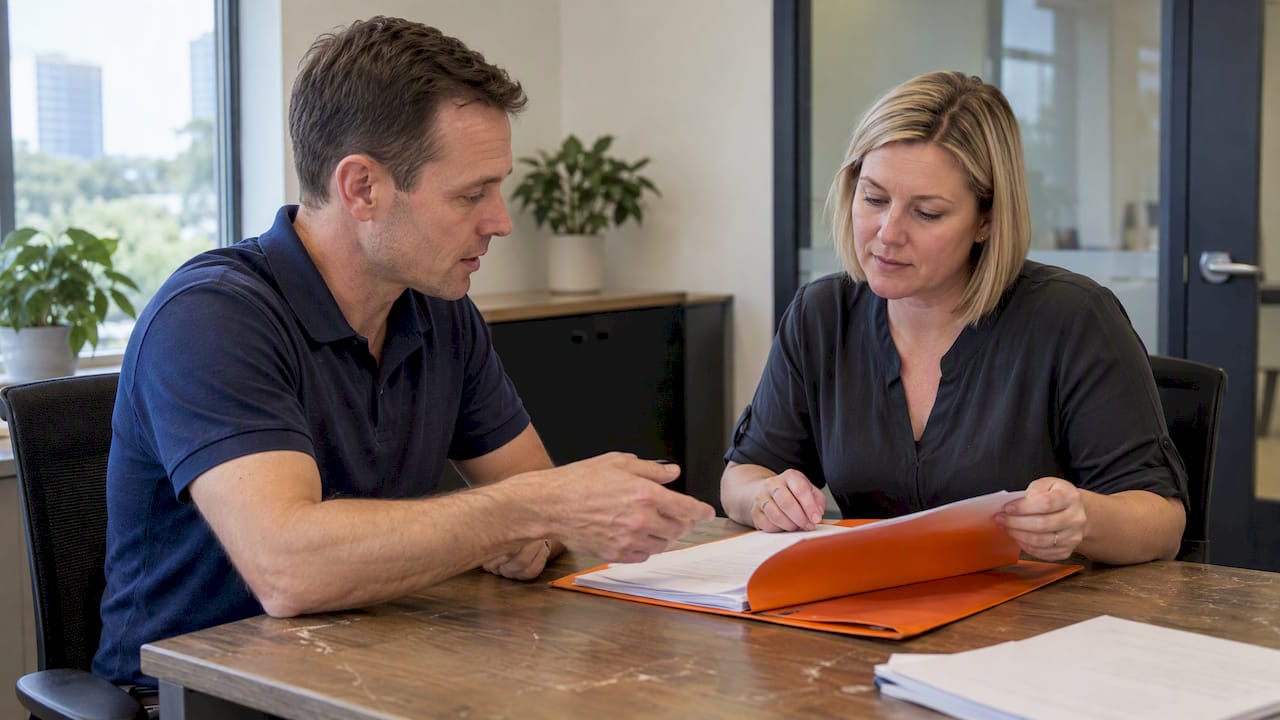 White consultant and owner reviewing engagement scope