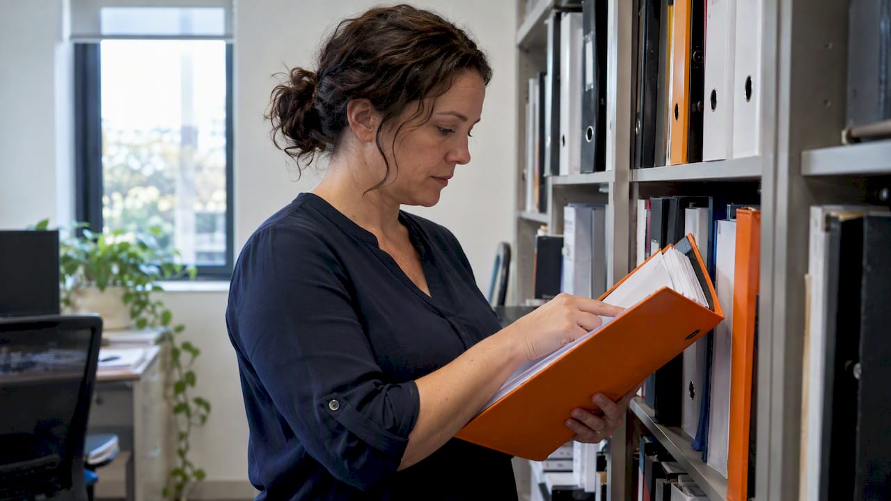 Brisbane business owner reviewing compliance records