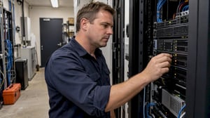 Technician checking a business server