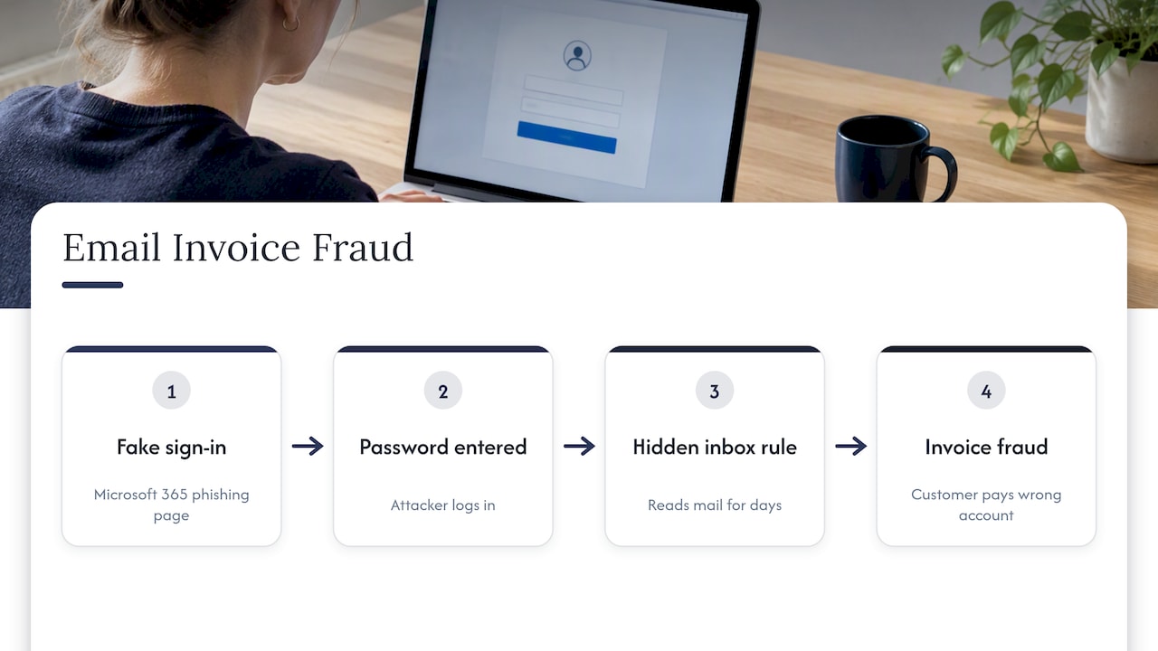 1. Email compromise and invoice fraud — overview diagram